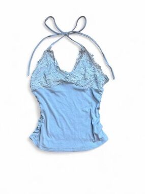 Cider Baby Blue Lace Trim Halter Cami Top XS | Coquette Balletcore Y2K Aesthetic